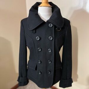 Guess Black Wool Blend Double Breasted Coat Sz M